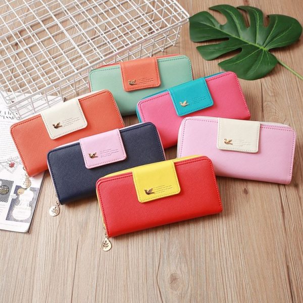 Flying Bird Two Fold Wallet Lady Long Wallet Zipper Mobile Phone Bag Large Capacity Card Holder (Red) - Image 2