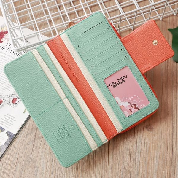 Flying Bird Two Fold Wallet Lady Long Wallet Zipper Mobile Phone Bag Large Capacity Card Holder (Red) - Image 3