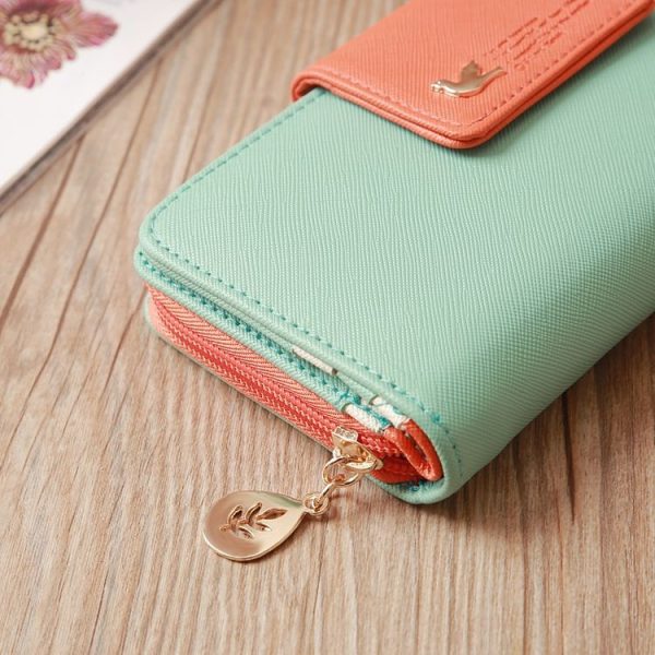 Flying Bird Two Fold Wallet Lady Long Wallet Zipper Mobile Phone Bag Large Capacity Card Holder (Red) - Image 5