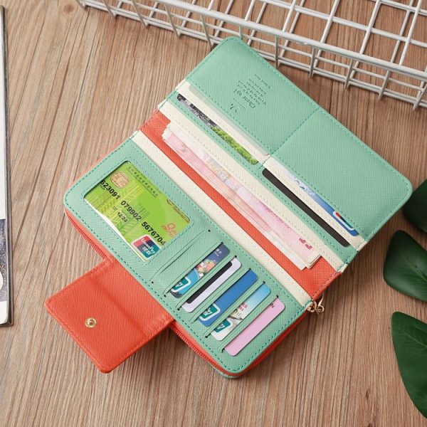 Flying Bird Two Fold Wallet Lady Long Wallet Zipper Mobile Phone Bag Large Capacity Card Holder (Red) - Image 6