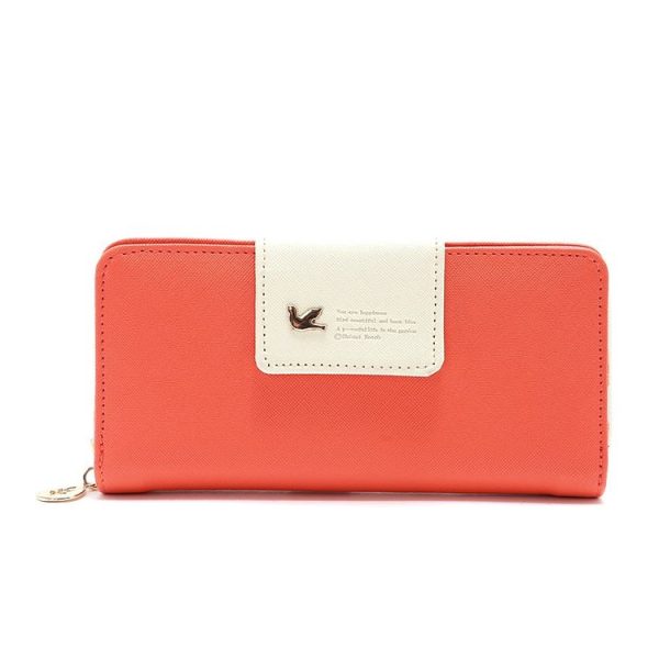 Flying Bird Two Fold Wallet Lady Long Wallet Zipper Mobile Phone Bag Large Capacity Card Holder (Red) - Image 7
