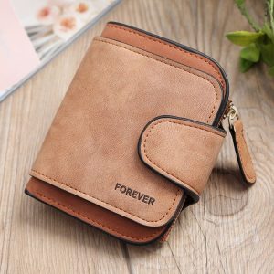 Vintage Nubuck Leather Ladies Wallet Short Type Multi-Card Coin Purse Clutch (Brown)