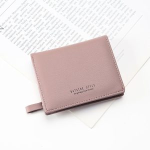 BATSIOE Short Type Ladies Wallet Small Fresh Two-Fold Student Bag Simple Multi-Card Coin Purse (Lotus Pink)