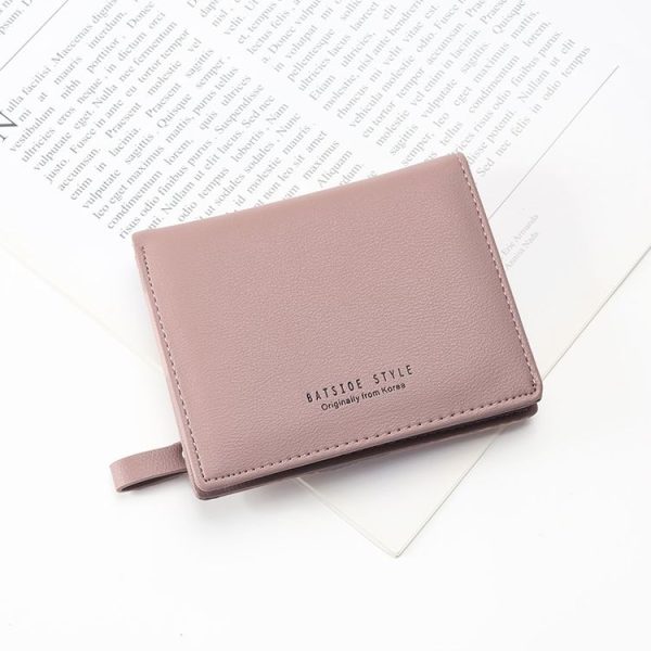 BATSIOE Short Type Ladies Wallet Small Fresh Two-Fold Student Bag Simple Multi-Card Coin Purse (Lotus Pink)