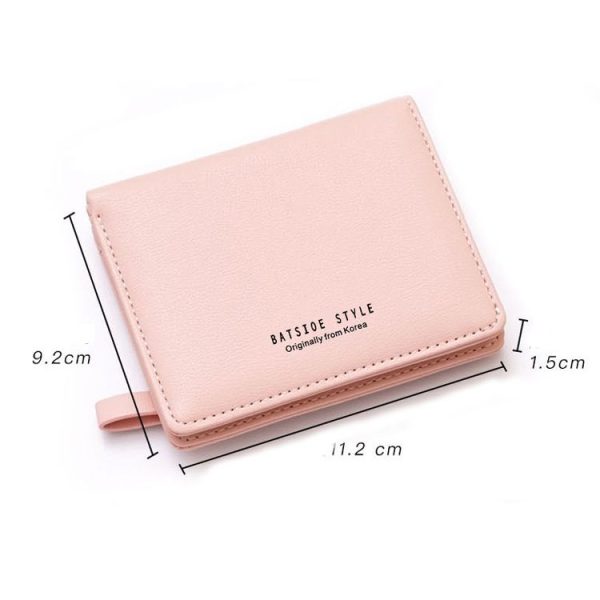 BATSIOE Short Type Ladies Wallet Small Fresh Two-Fold Student Bag Simple Multi-Card Coin Purse (Lotus Pink) - Image 3