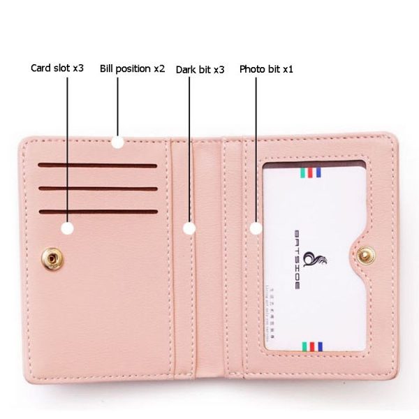 BATSIOE Short Type Ladies Wallet Small Fresh Two-Fold Student Bag Simple Multi-Card Coin Purse (Lotus Pink) - Image 4