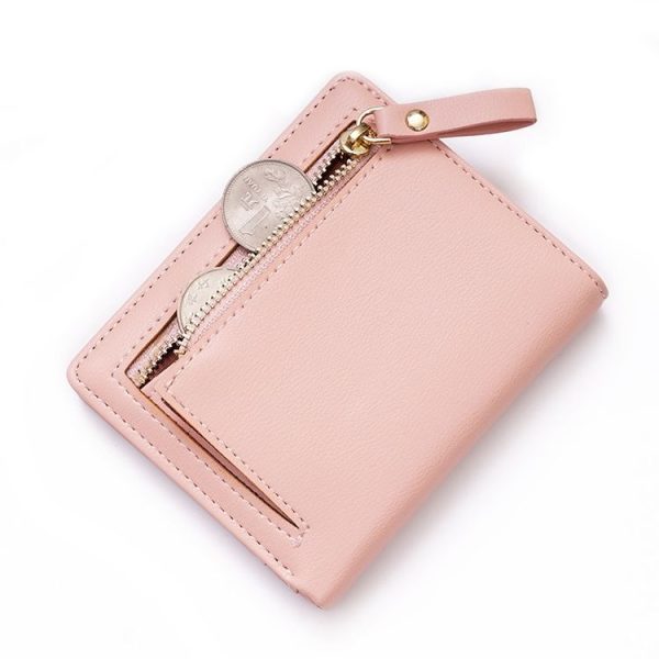 BATSIOE Short Type Ladies Wallet Small Fresh Two-Fold Student Bag Simple Multi-Card Coin Purse (Lotus Pink) - Image 5