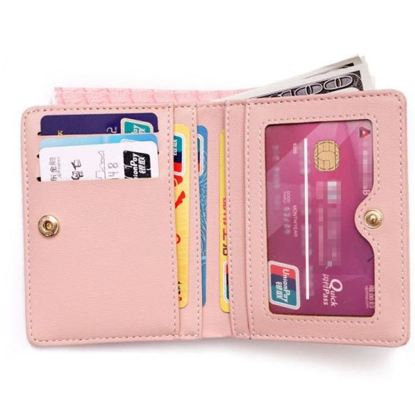 BATSIOE Short Type Ladies Wallet Small Fresh Two-Fold Student Bag Simple Multi-Card Coin Purse (Lotus Pink) - Image 6