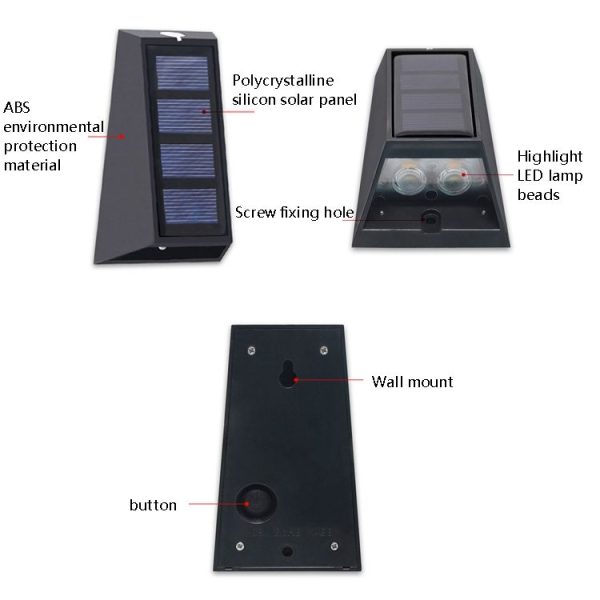 2 PCS N771 Solar Wall Light Up And Down Lights Outdoor Wall Lights Garden Light (Warm+White Light) - Image 6
