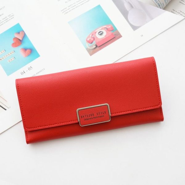 BATSIOE Women Wallet Tri-Fold Long Type Buckle Clutch Multi-Card Pocket PU Wallet (Red Wine)