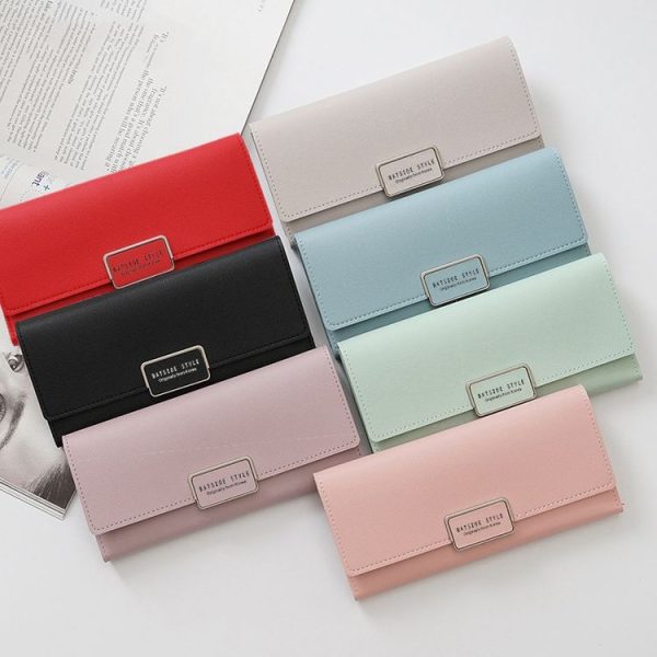 BATSIOE Women Wallet Tri-Fold Long Type Buckle Clutch Multi-Card Pocket PU Wallet (Red Wine) - Image 2