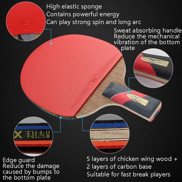 HUIESON HS-LX Six Star 5-Layer Chicken Wing Tip + 2 Layer Carbon Double Side Continuous Table Tennis Single Racket (Pen Hold Grip Racket) - Image 4