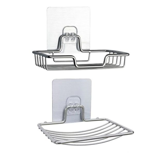 Stainless Steel Wall-Mounted Bathroom Soap Storage Rack, Style: Single Layer With Sticker - Image 2