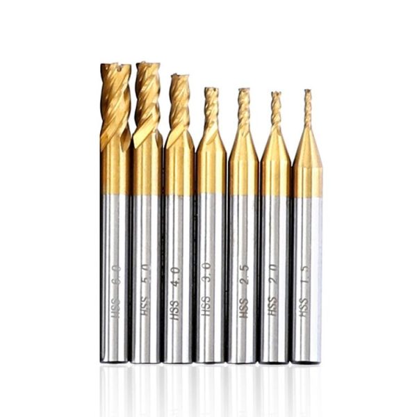 7 PCS / Set High-Speed Steel And Aluminum End Face Milling Cutter With Straight Shank Titanium-Plated Milling Cutter