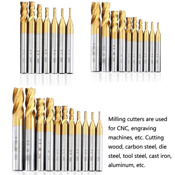 7 PCS / Set High-Speed Steel And Aluminum End Face Milling Cutter With Straight Shank Titanium-Plated Milling Cutter - Image 2