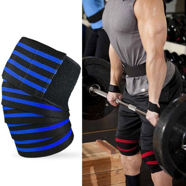 Nylon Four Stripes Bandage Wrapped Sports Knee Pads (Black Royal Blue)