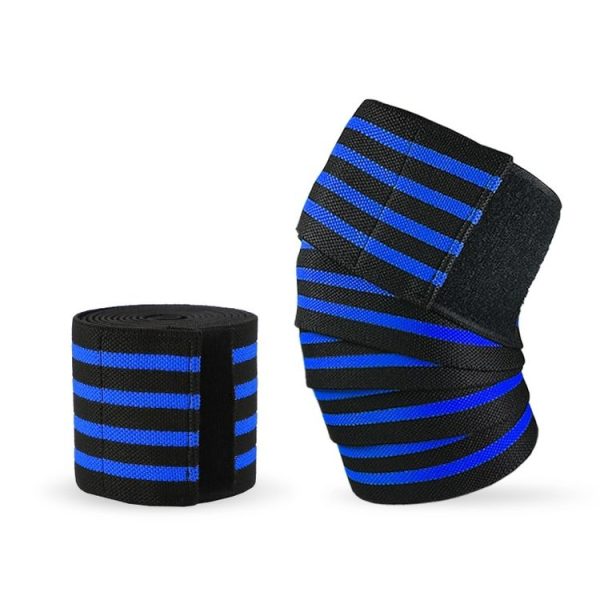 Nylon Four Stripes Bandage Wrapped Sports Knee Pads (Black Royal Blue) - Image 2