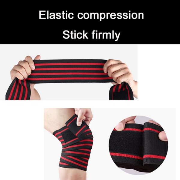 Nylon Four Stripes Bandage Wrapped Sports Knee Pads (Black Royal Blue) - Image 3