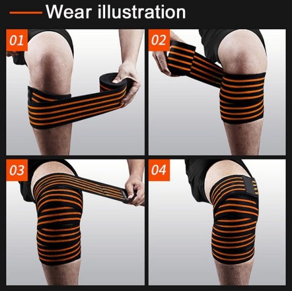 Nylon Four Stripes Bandage Wrapped Sports Knee Pads (Black Royal Blue) - Image 5