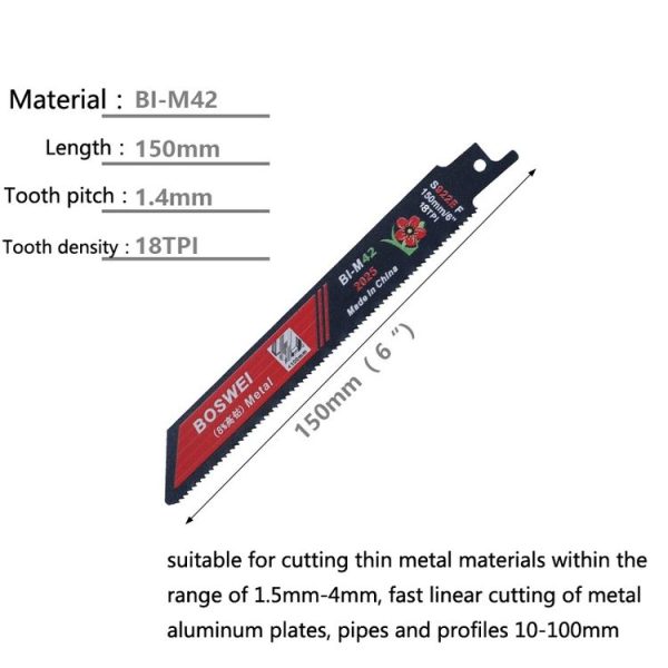 S922EF BOSWEI Hardcore Reciprocating Saw Strip Fine Teeth Saber Saw Blade Metal Plastic Wood Bimetal Curve Saw Blade - Image 2