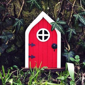 Courtyard Wooden Miniature Fairy Dwarf Door Tree Decoration (Window Door (Red))
