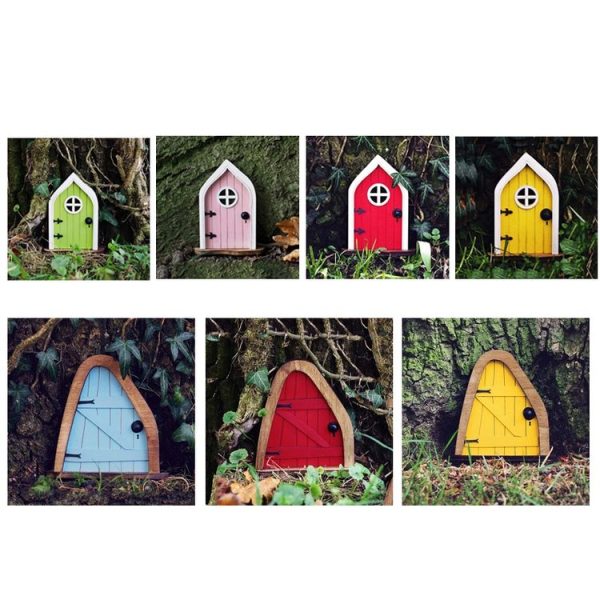 Courtyard Wooden Miniature Fairy Dwarf Door Tree Decoration (Window Door (Red)) - Image 2