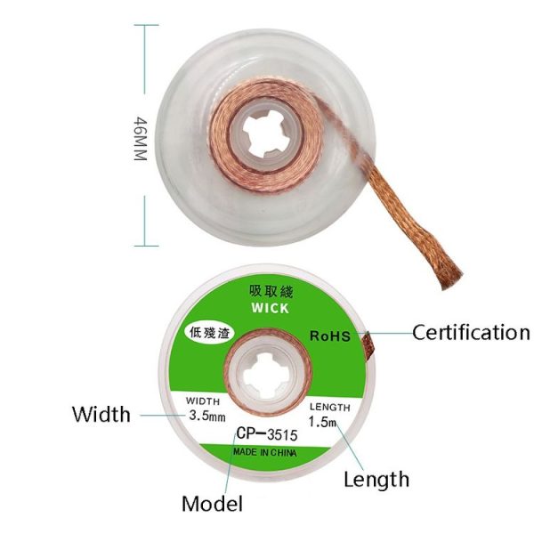 4 PCS Silk Wire Deficiency Tin With Low Residue Strip BGA To Remove Tin Welding Strip Electronic Maintenance Welding Material, Model: CP-3515 3.5mm x 1.5m - Image 3