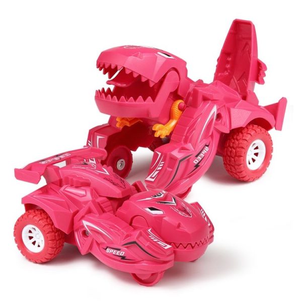 2 PCS Dinosaur Deformation Car Children Inertial Sliding Car Model Toy (Rose Red)