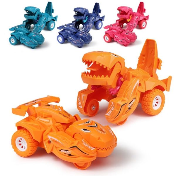 2 PCS Dinosaur Deformation Car Children Inertial Sliding Car Model Toy (Rose Red) - Image 2