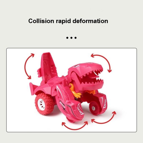 2 PCS Dinosaur Deformation Car Children Inertial Sliding Car Model Toy (Rose Red) - Image 4