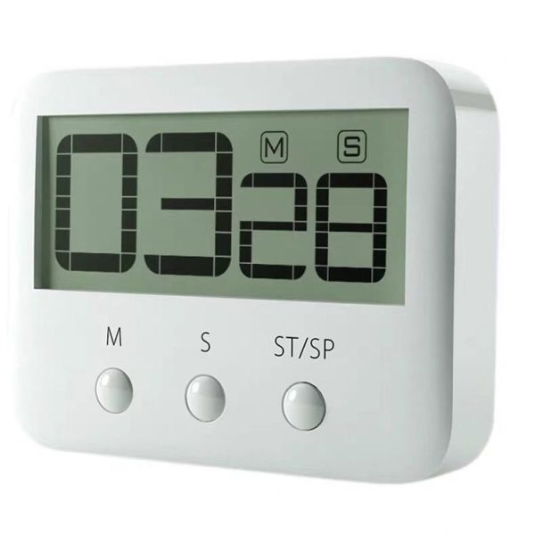 118S LCD Digital Display Countdown Timer Large Screen Kitchen Timer (White)