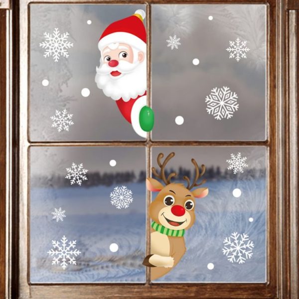 XC008 1set Christmas Window Grille Sticker Santa Claus Elk Glass Window Decoration - Image 3