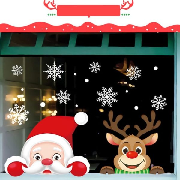 XC009 1set Christmas Window Grille Sticker Santa Claus Elk Glass Window Decoration - Image 3