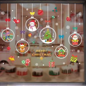 BQ027 1set Christmas Window Grille Sticker Santa Claus Elk Glass Window Decoration