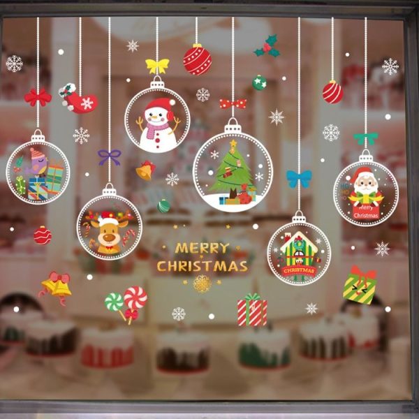 BQ027 1set Christmas Window Grille Sticker Santa Claus Elk Glass Window Decoration