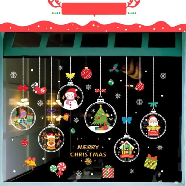 BQ027 1set Christmas Window Grille Sticker Santa Claus Elk Glass Window Decoration - Image 3