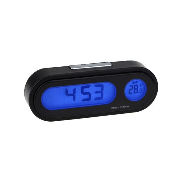 K02 Car Electronic Clock Temperature Meter Night Light LED Temperature Time Meter (Black Blue Light)