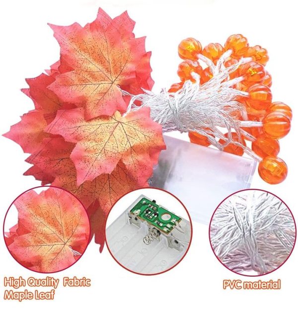 3m 20 LEDs Maple Pumpkin Lantern String Lights Halloween Thanksgiving Garden Party Room Decoration Lights (Warm Light) - Image 2