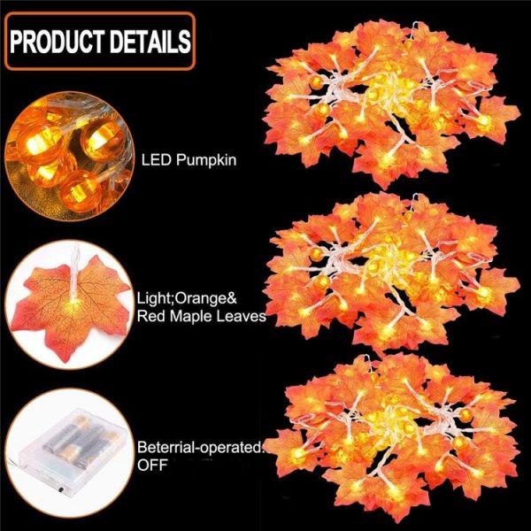 3m 20 LEDs Maple Pumpkin Lantern String Lights Halloween Thanksgiving Garden Party Room Decoration Lights (Warm Light) - Image 4