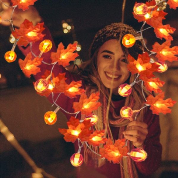 3m 20 LEDs Maple Pumpkin Lantern String Lights Halloween Thanksgiving Garden Party Room Decoration Lights (Warm Light) - Image 5