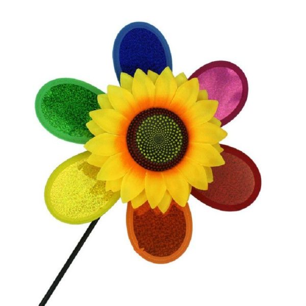 3 PCS Colorful Sequins Sunflower Rotating Windmill Garden Decoration - Image 3