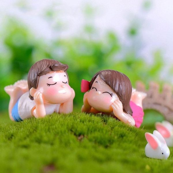 2 PCS Couple Cartoon Characters Dolls Micro Landscape Ornaments Bonsai Decoration Random Color Delivery, Style: Hug Face Couple - Image 3