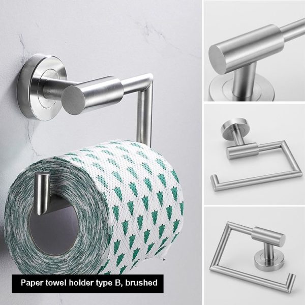 304 Stainless Steel With Grooved Bathroom Pendant Bathroom Shelf, Style: Paper Towel Holder B - Image 4