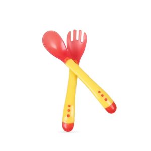 2 Set Baby Silicon Spoon Safety Temperature Sensing Baby Flatware Feeding Spoon (Yellow)
