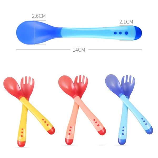 2 Set Baby Silicon Spoon Safety Temperature Sensing Baby Flatware Feeding Spoon (Yellow) - Image 2