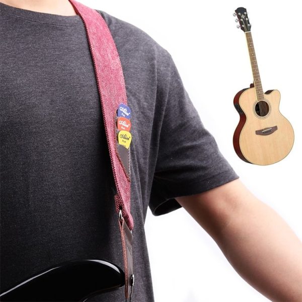 Leather Guitar Strap Retro Cowboy Electric Guitar Pick Strap (Red) - Image 3