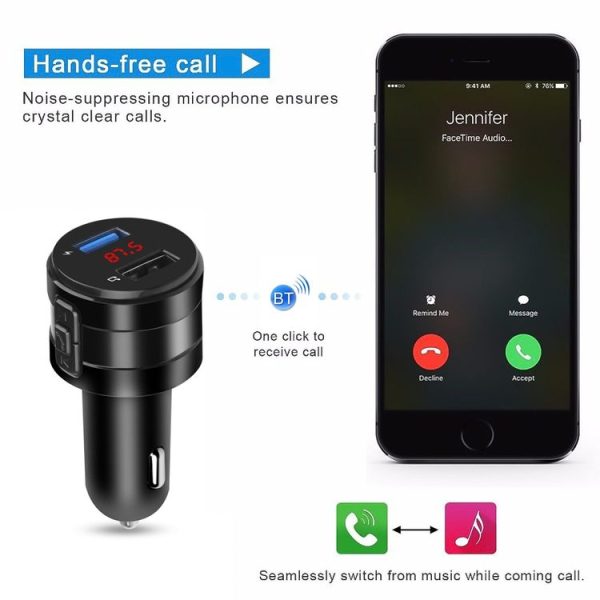 X20 Black Car Bluetooth Handsfree Car FM Transmitter Music Player Car Charger - Image 3