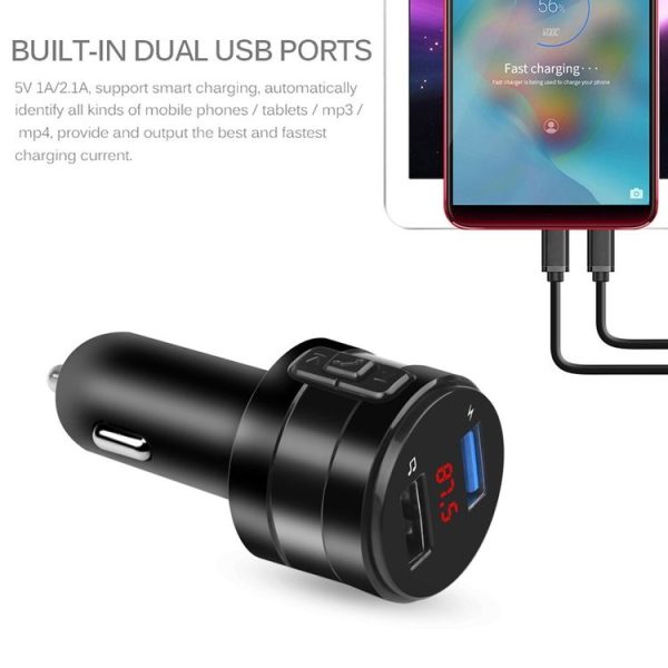 X20 Black Car Bluetooth Handsfree Car FM Transmitter Music Player Car Charger - Image 4