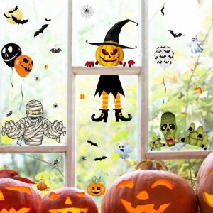 Halloween Decoration Stickers Pumpkin Lamp Spider Ghost Electrostatic Stickers, Style: BQ040ABCD-45-46-47-48
