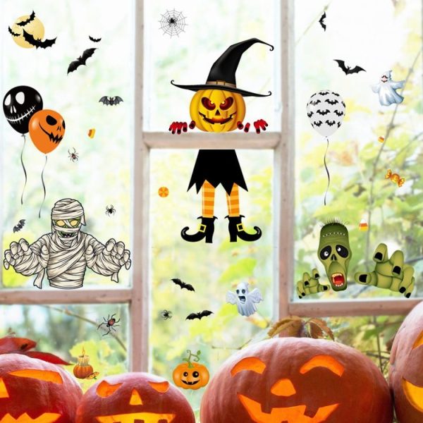 Halloween Decoration Stickers Pumpkin Lamp Spider Ghost Electrostatic Stickers, Style: BQ040ABCD-45-46-47-48